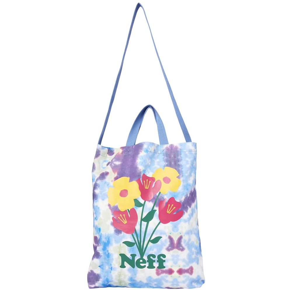 NEFF Reusable Graphic Design Cotton Tote Shoulder Bag Floral Tie Dye Blue - Bladevip