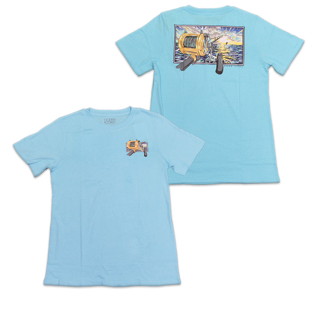 Boys Blue Fishing Rod Blue Fish Graphic T-Shirt Tee - Bladevip