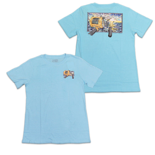 Boys Blue Fishing Rod Blue Fish Graphic T-Shirt Tee - Bladevip