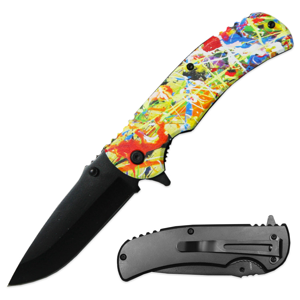 4.5" Contemporary Art Metal Handle Assist-Open Folding Knife - Bladevip