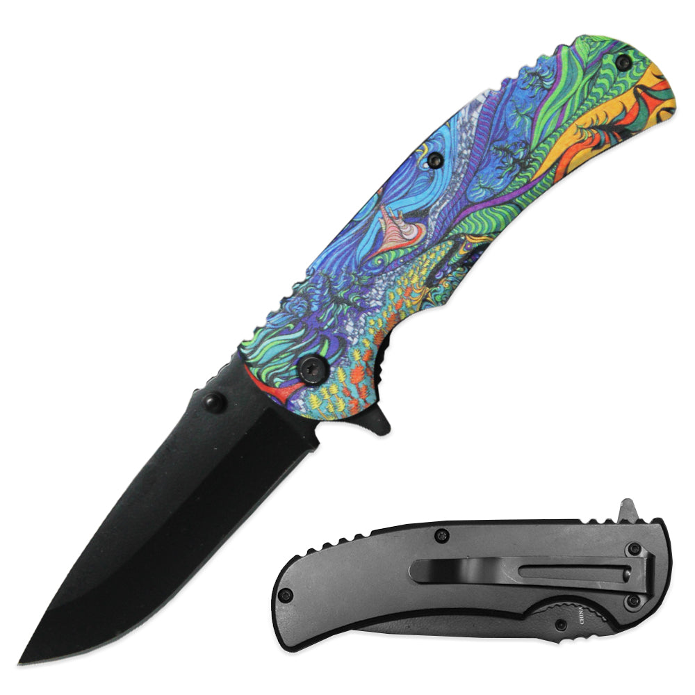 4.5" Contemporary Art Metal Handle Assist-Open Folding Knife - Bladevip