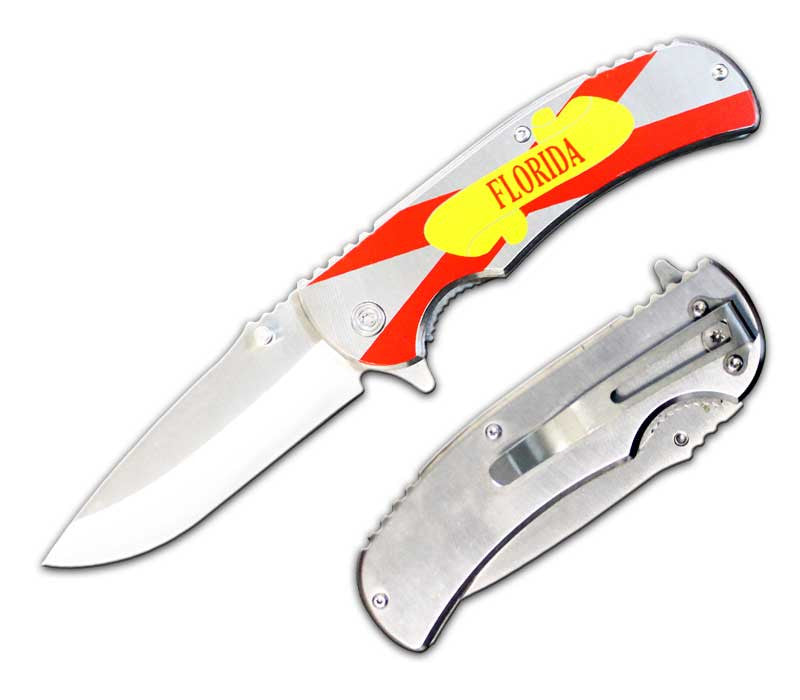 PK 1536-FL 4.5" Metal Handle Florida Flag Assist-Open Folding Knife - Bladevip