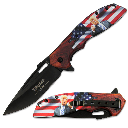 PK 3106-TR1 4.75" Trump USA Flag Assist-Open Folding Knife with Belt Clip