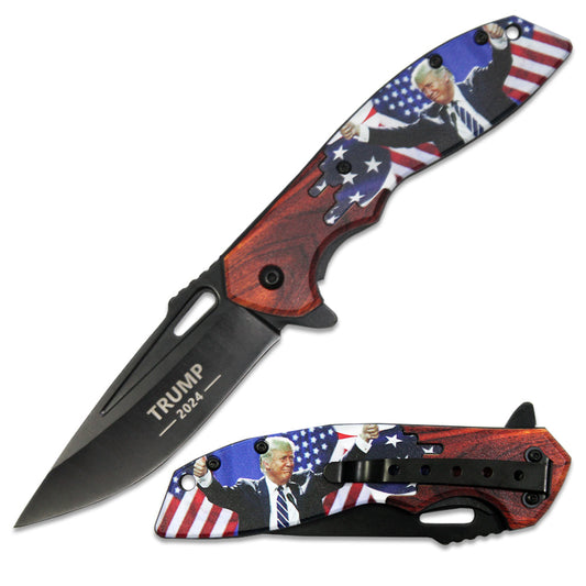 PK 3106-TR2 4.75" Trump USA Flag Assist-Open Folding Knife with Belt Clip