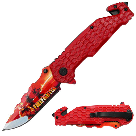 PK 3164-FF 4.75" Serviceman Red Honeycomb Handle Tactical Rescue Knife - Bladevip