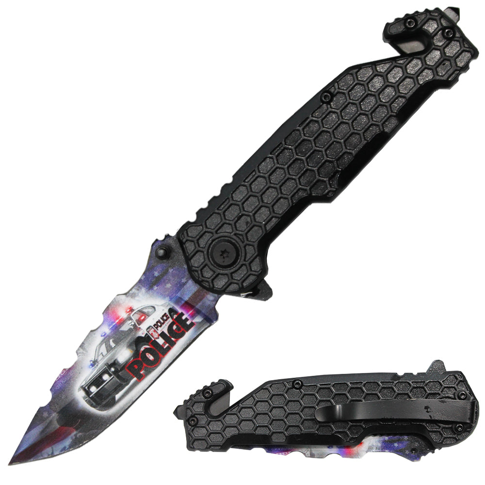 PK 3164-PO 4.75" Serviceman Black Honeycomb Handle Tactical Rescue Knife - Bladevip