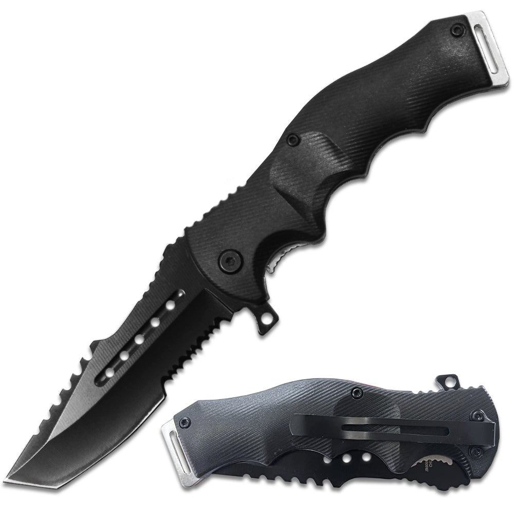 PK 6080-BK 4.5" Black Handle Assist-Open Folding Knife with Belt Clip - Bladevip