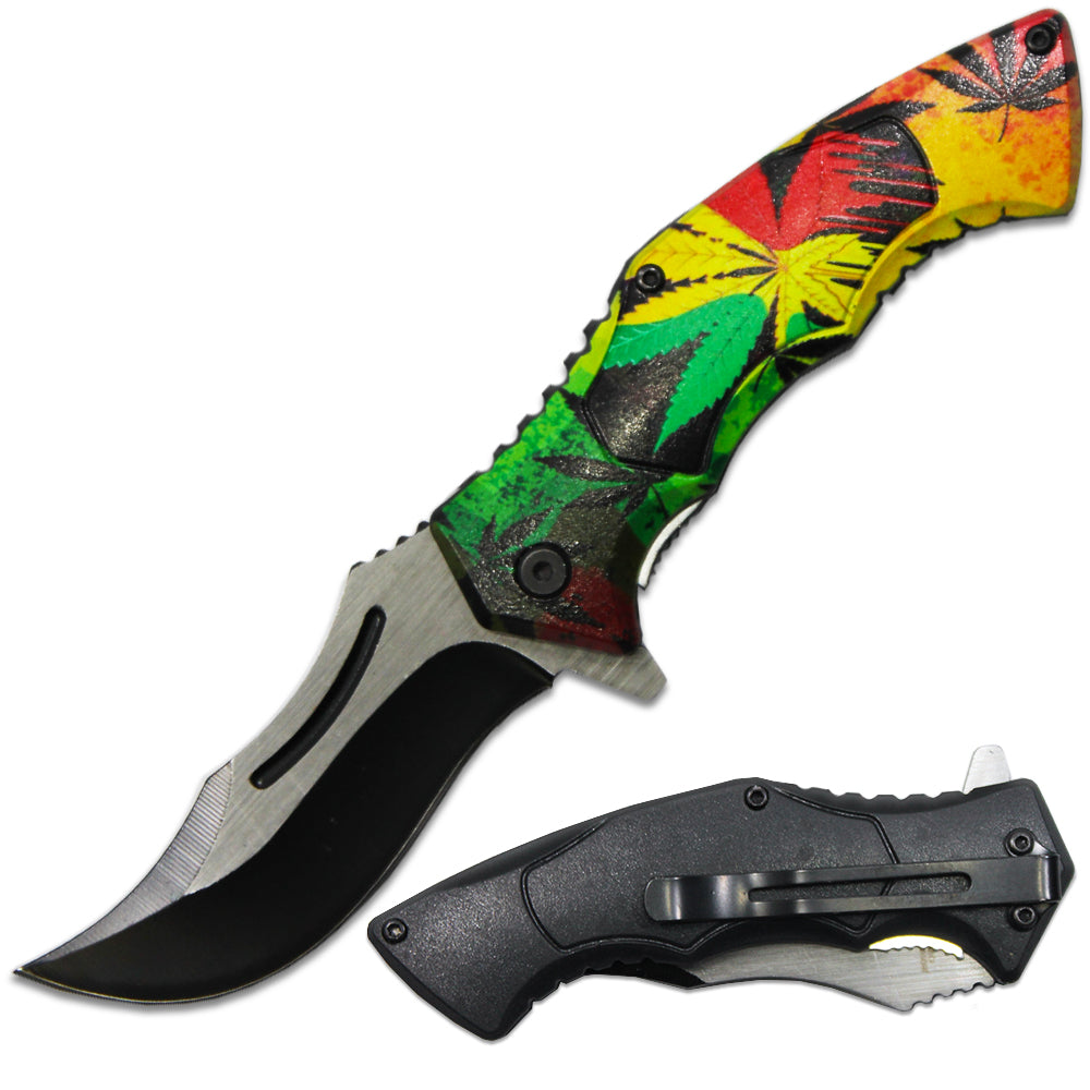 PK 6080-M4 4.5" Cannabis Handle Assist-Open Folding Knife with Belt Clip - Bladevip