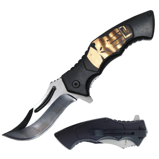PN 3300-SK 4.5" Black Assist-Open Skull Handle Folding Knife