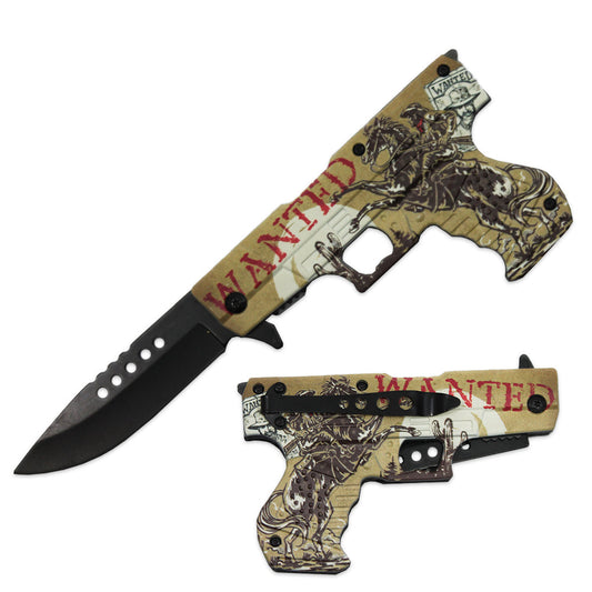 PT 1633-AR 4.5" Army Horse Rider Printed Gun-Handle Assist-Open Folding Knife - Bladevip