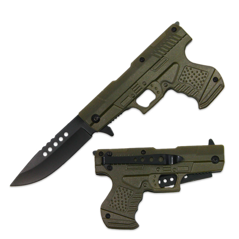 PT 1633-GN 4.5" Printed Gun-Handle Assist-Open Folding Knife - Bladevip