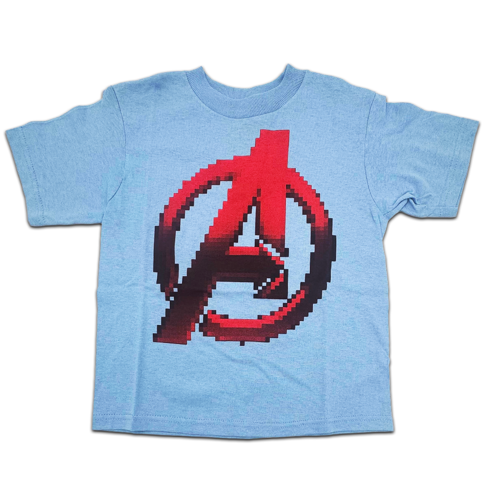Boys Blue Marvel Comics Avengers Pixel Logo Graphic Tee T-Shirt