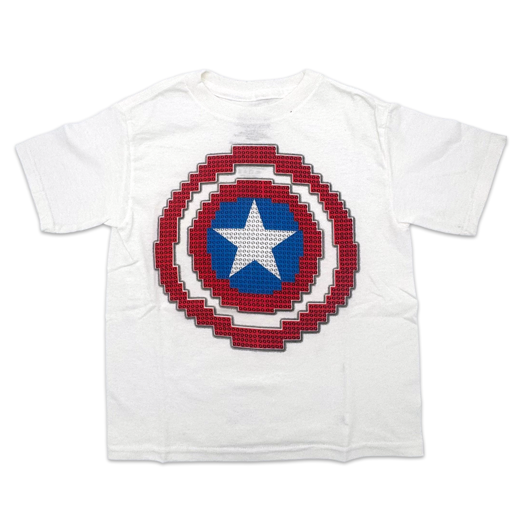 Boys White Marvel Comics Captain America Pixel Logo Graphic Tee T-Shirt