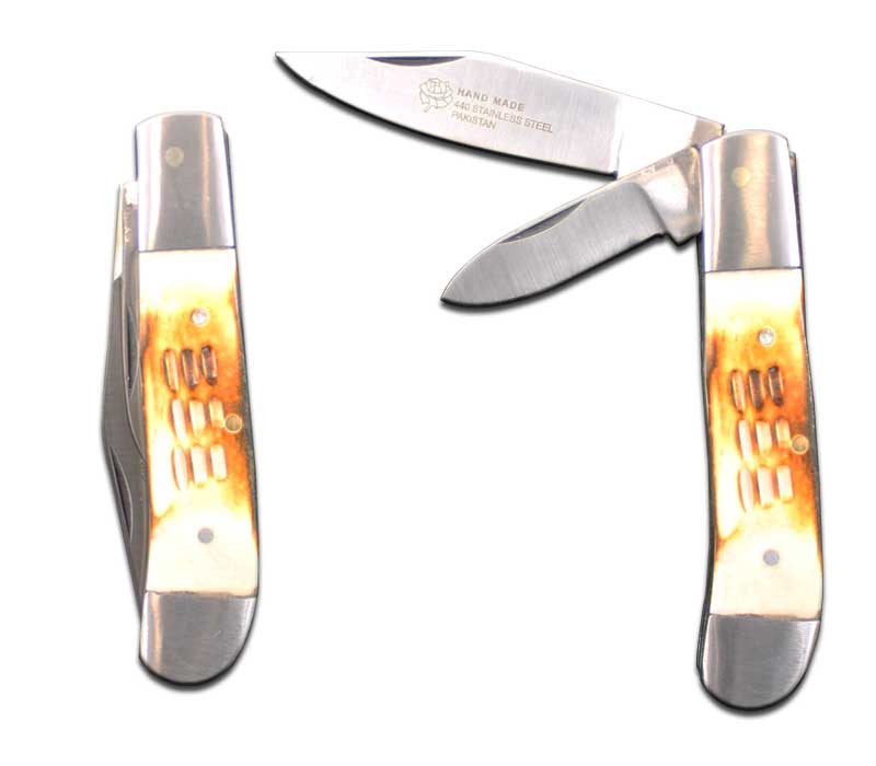 RA 1028 4" Two Blade Bone Handle Silver Bolster Folding Knife