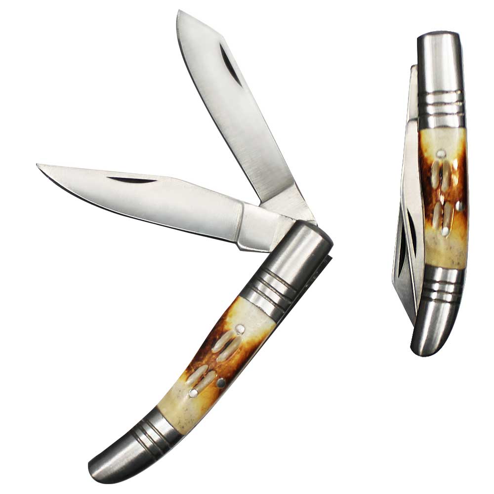 RA 1030 4" Round Zig Bone Handle Folding Knife - Bladevip