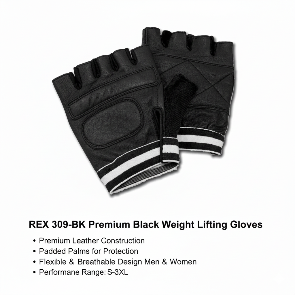 REX 309-BK Premium Black Weight Lifting Gloves – Leather Padded Training Gloves for Men & Women | Comfort Fit - view 10
