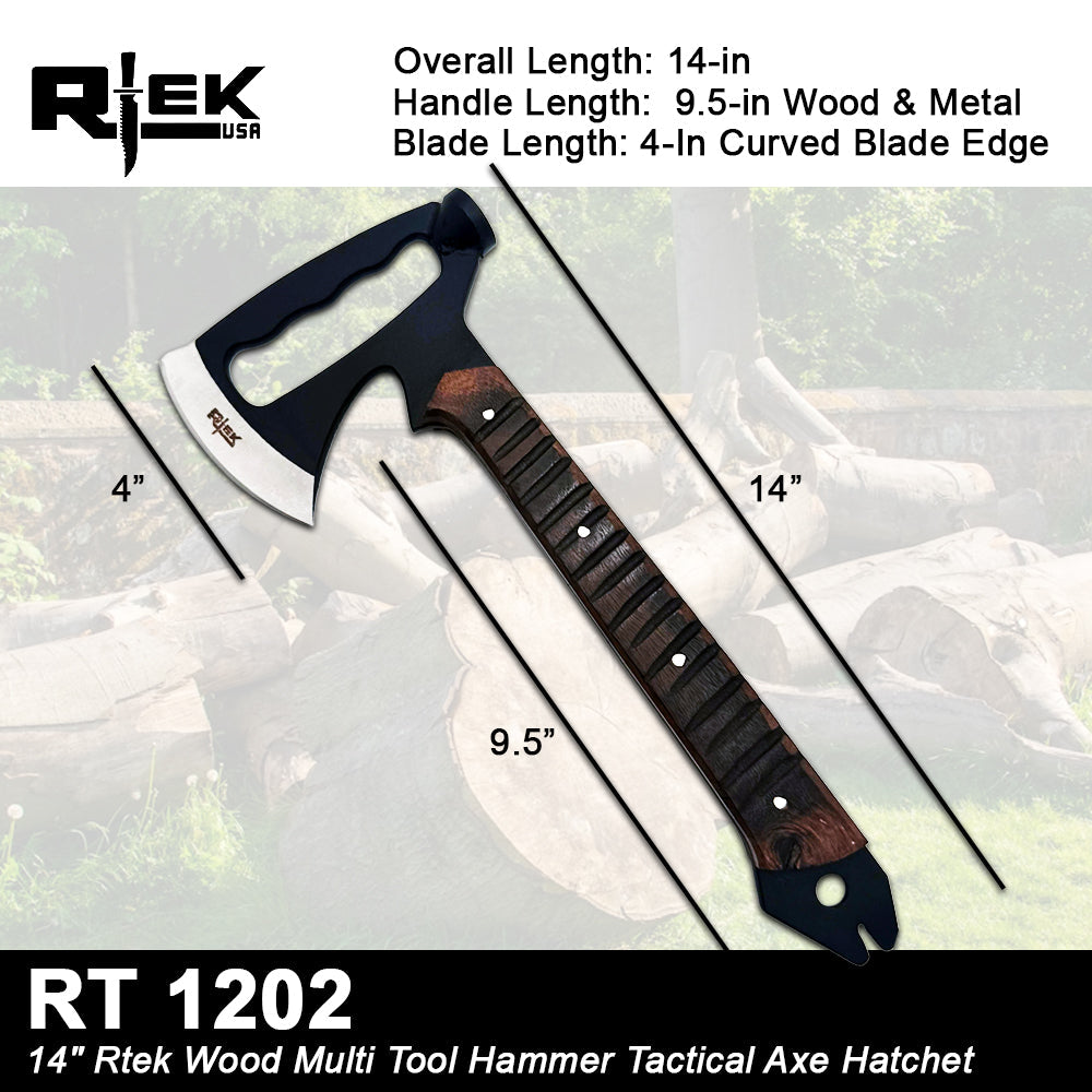 RT 1202 14 inch Rtek Wood Multi Tool Hammer Tactical Axe with Leather Sheath - view 3