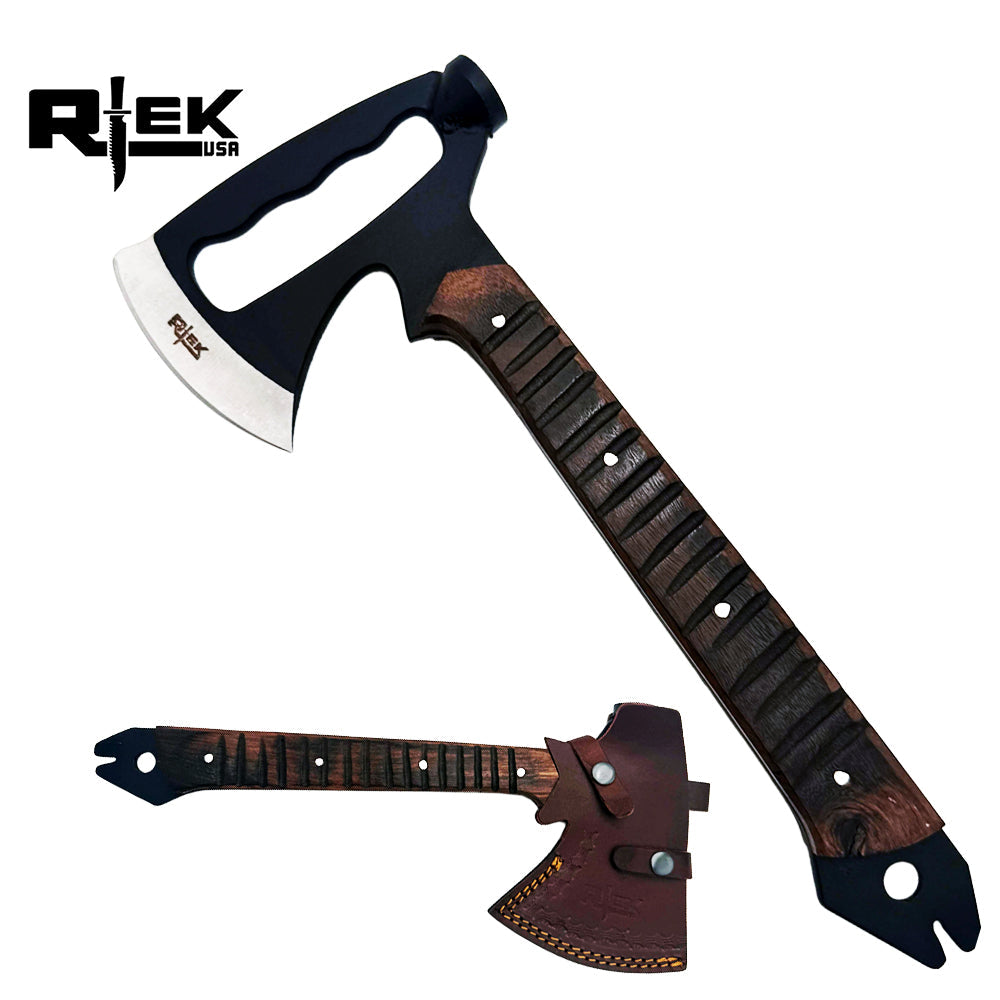 RT 1202 14 inch Rtek Wood Multi Tool Hammer Tactical Axe with Leather Sheath