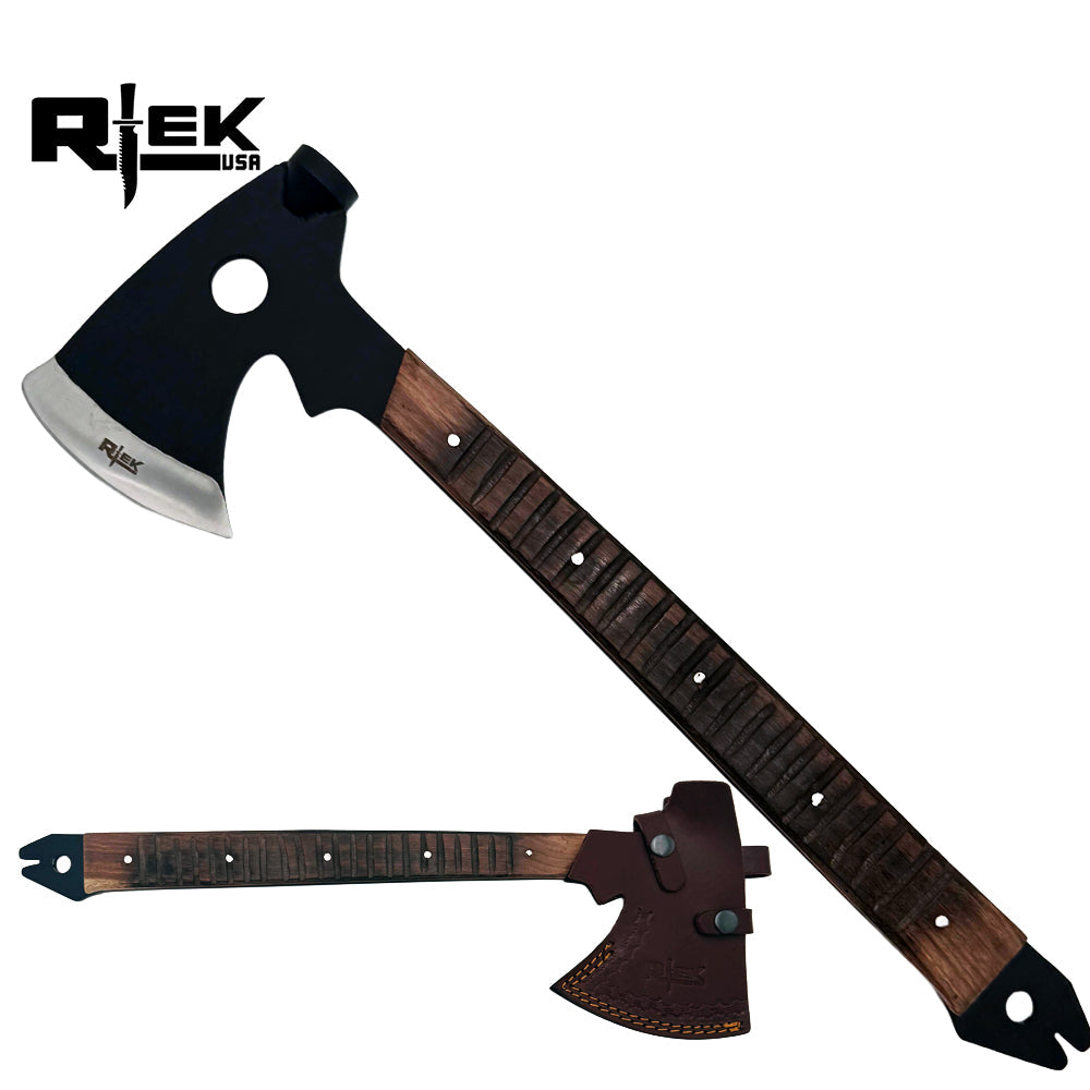 RT 1203 19 inch Rtek Wood Multi Tool Hammer Tactical Axe Hatchet with Leather Sheath