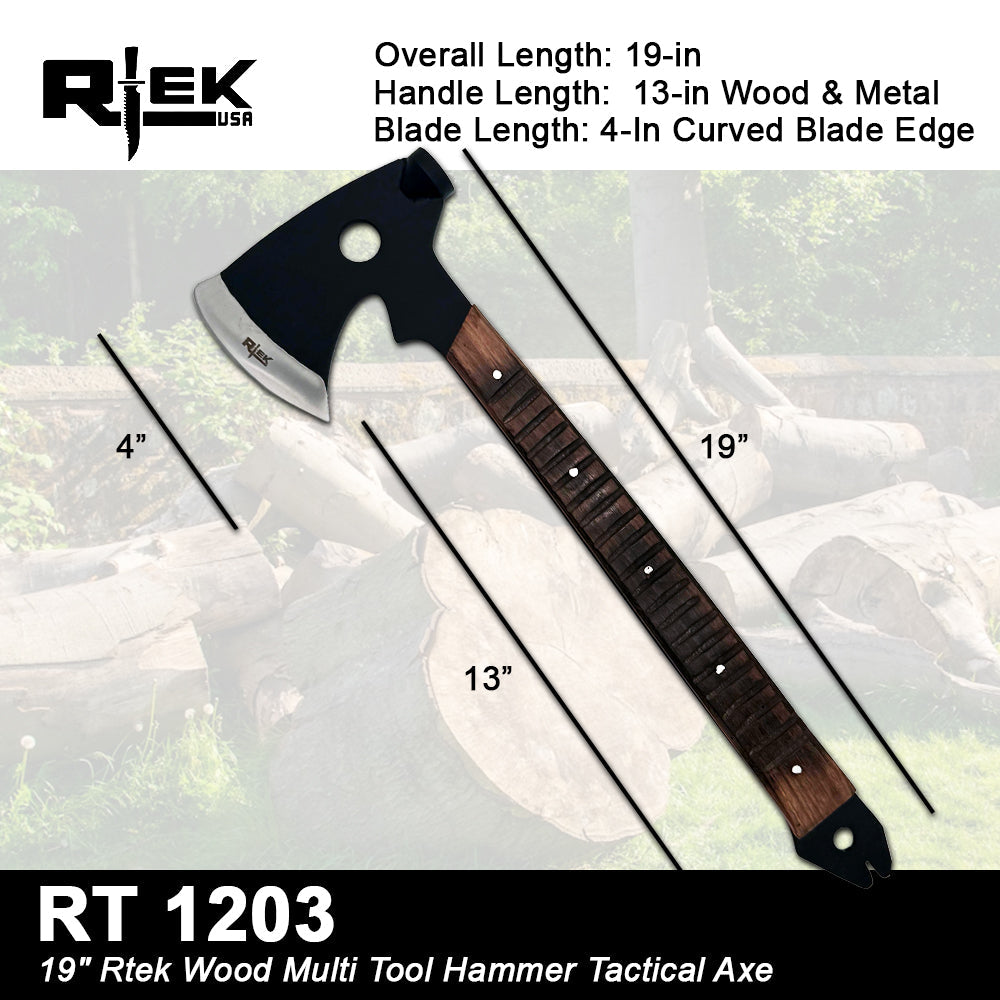RT 1203 19 inch Rtek Wood Multi Tool Hammer Tactical Axe Hatchet with Leather Sheath - view 3