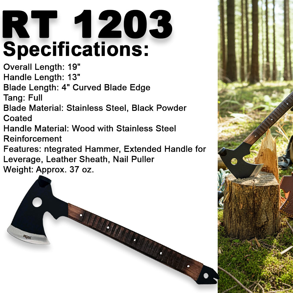 RT 1203 19 inch Rtek Wood Multi Tool Hammer Tactical Axe Hatchet with Leather Sheath - view 5