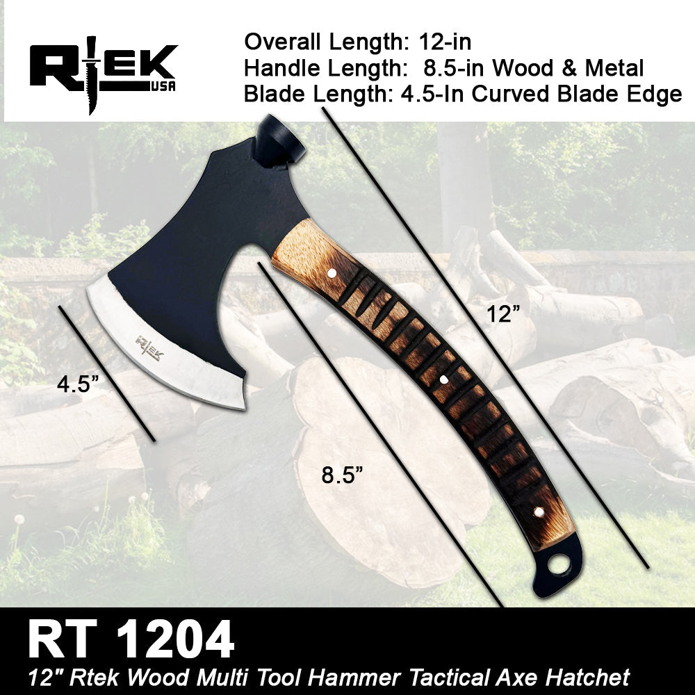 RT 1204 12 inch Rtek Wood Multi Tool Hammer Tactical Axe Hatchet with Leather Sheath - view 3