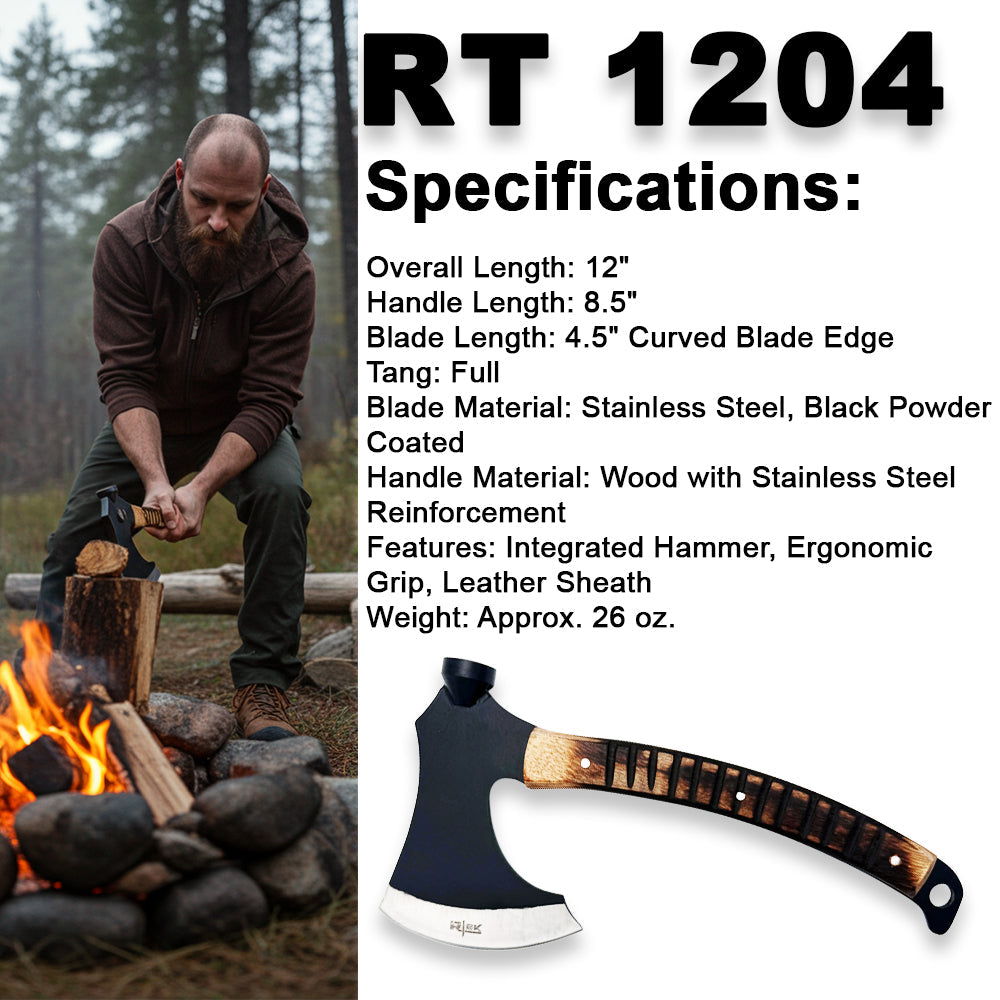 RT 1204 12 inch Rtek Wood Multi Tool Hammer Tactical Axe Hatchet with Leather Sheath - view 5