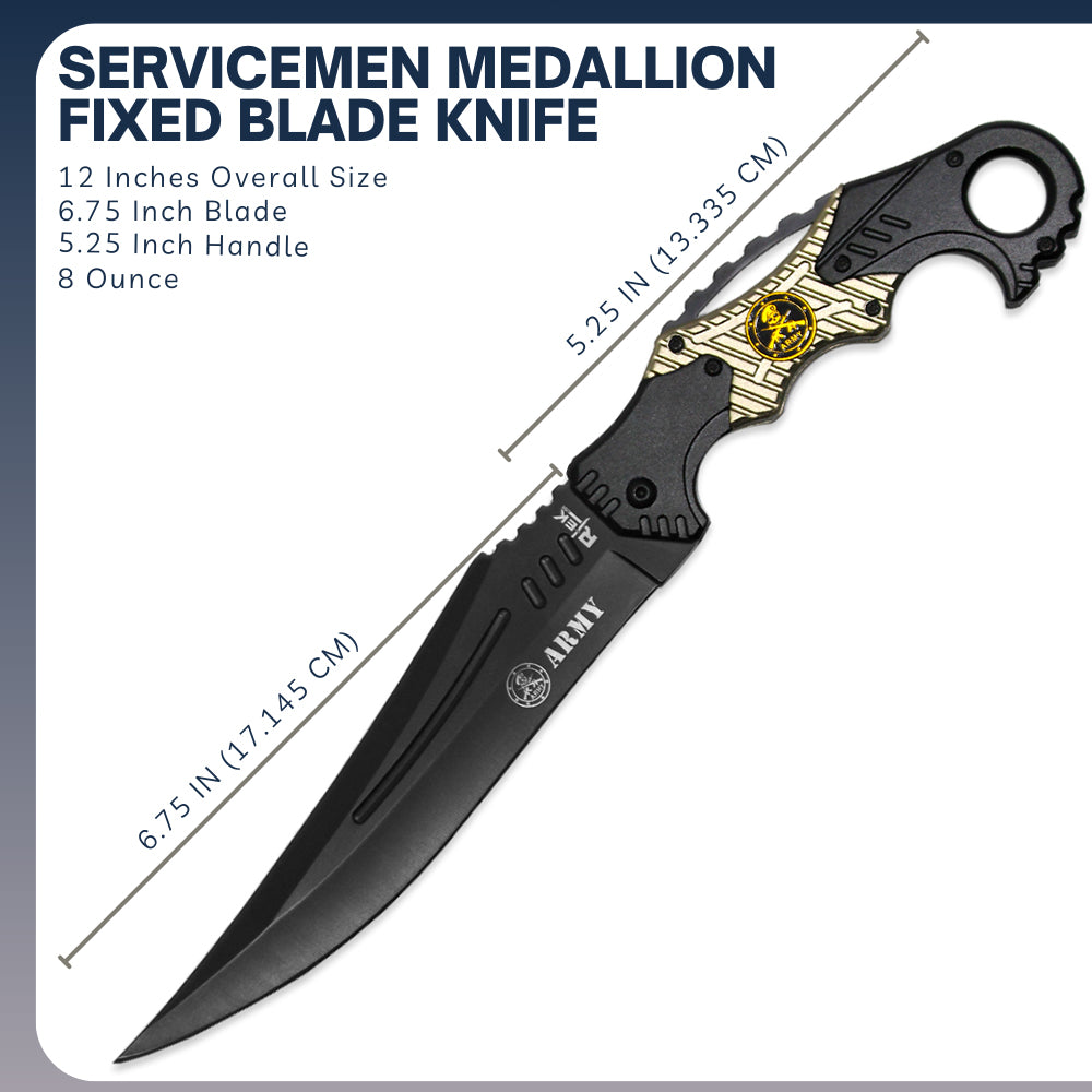 RT 1492-AR 12 inch Army Servicemen Medallion Fixed Blade Knife with Sheath - view 2