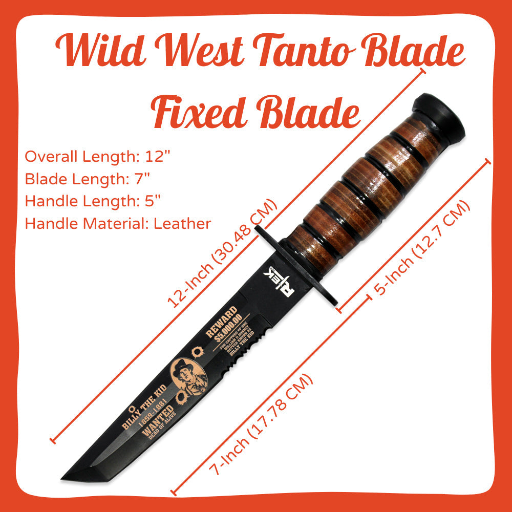 RT 6686-BK 12 inch Rtek Billy The Kid Tanto Blade Fixed Blade Knife with Sheath - view 2