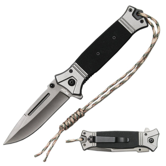 RT 2841-BK 5" Black G-10 Handle Assist Open Folding Knife with Paracord - Bladevip