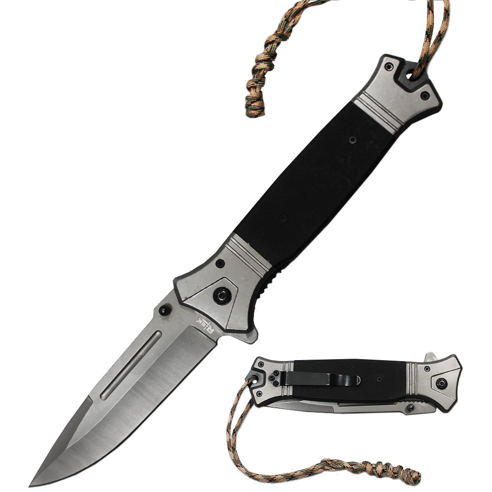 RT 2856-BK 6" Jumbo Black G-10 Handle Assist Open Folding Knife with Paracord - Bladevip