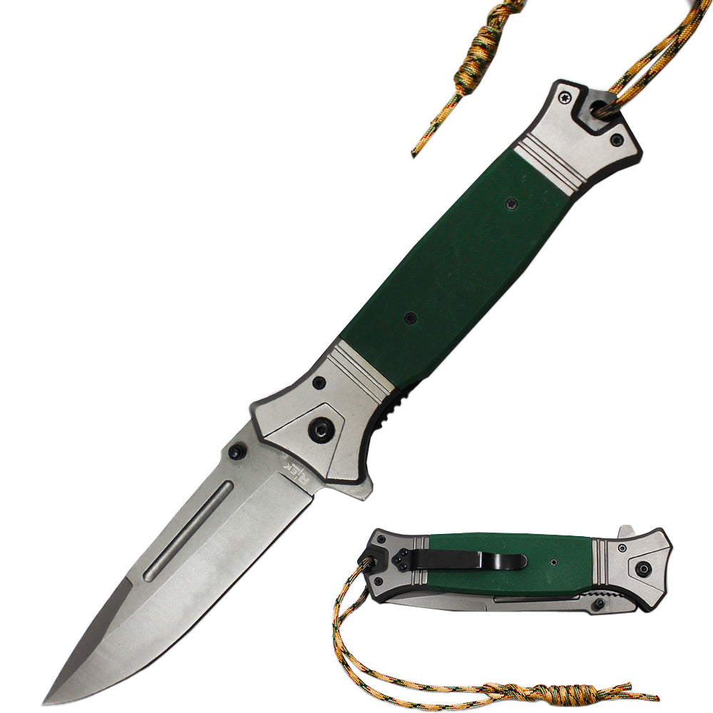 RT 2856-GN 6" Jumbo Green G-10 Handle Assist Open Folding Knife with Paracord - Bladevip