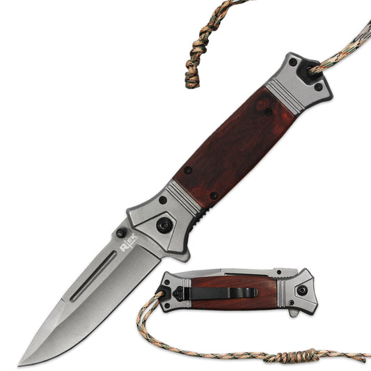 RT 2856-WD 6" Jumbo Spanish Wood Handle Assist Open Folding Knife with Paracord - Bladevip