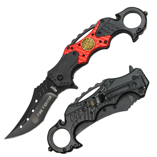 RT 4501-FF 5" Rtek Fire Fighter Servicemen Assist-Open Karambit Tactical Rescue Knife - Bladevip