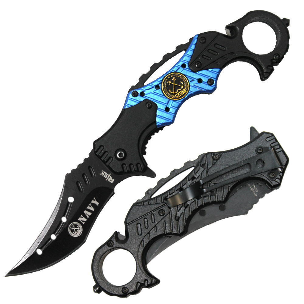 RT 4501-NA 5" Rtek Navy Servicemen Assist-Open Karambit Tactical Rescue Knife - Bladevip