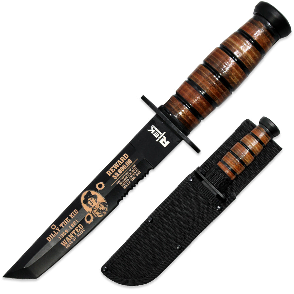 RT 6686-BK 12 inch Rtek Billy The Kid Tanto Blade Fixed Blade Knife with Sheath