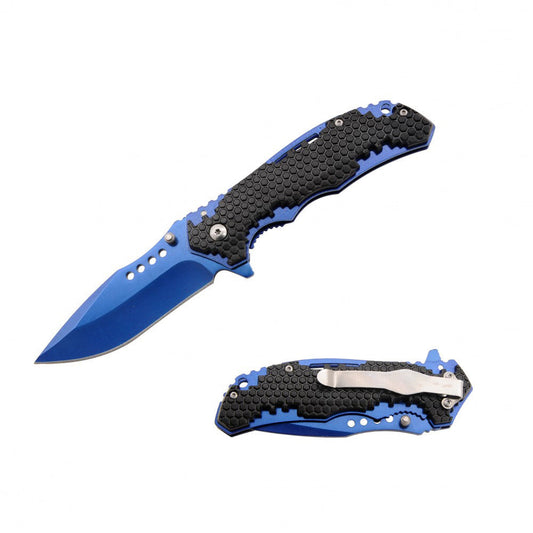 RT 7090-BL 4.5" Blue Honeycomb ABS Handle Assist-Open Folding Knife with Belt Clip
