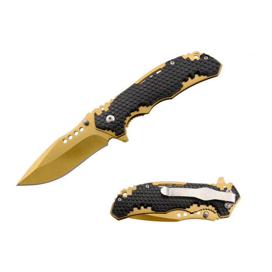 RT 7090-GD 4.5" Gold Honeycomb ABS Handle Assist-Open Folding Knife with Belt Clip