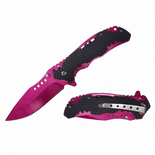 RT 7090-PK 4.5" Pink Honeycomb ABS Handle Assist-Open Folding Knife with Belt Clip