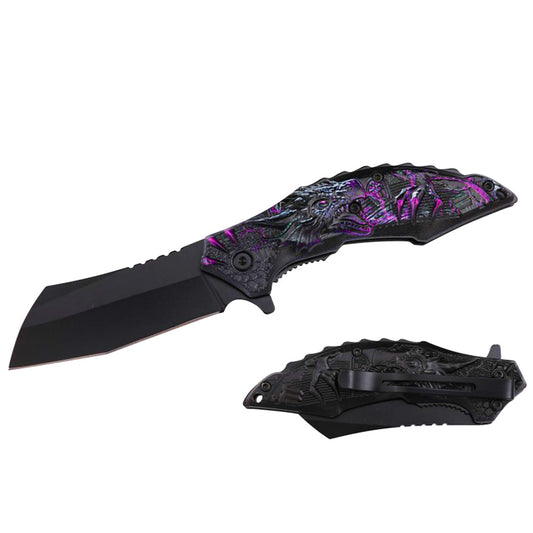 RT 7368-PU 4.25" Purple Dragon 3D Handle Cleaver Blade Assist-Open Folding Knife with Belt Clip (Copy)