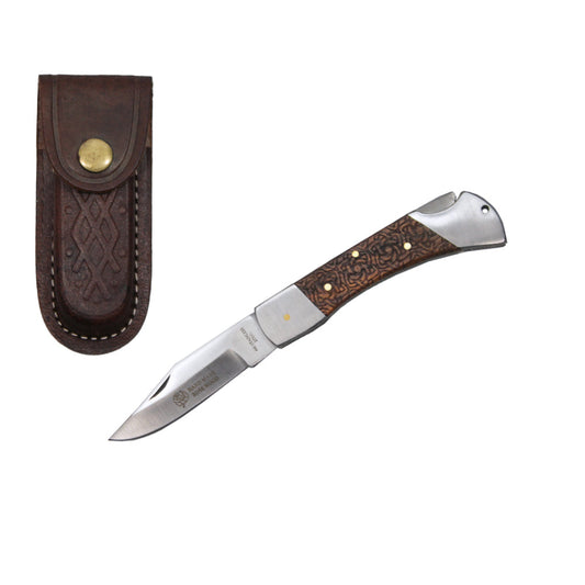 RW 700-3" 3" Rosewood Handcrafted Handle Folding Knife with Leather Sheath