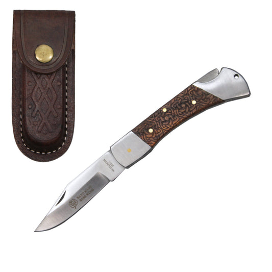 RW 700-4" 4" Rosewood Handcrafted Handle Folding Knife with Leather Sheath