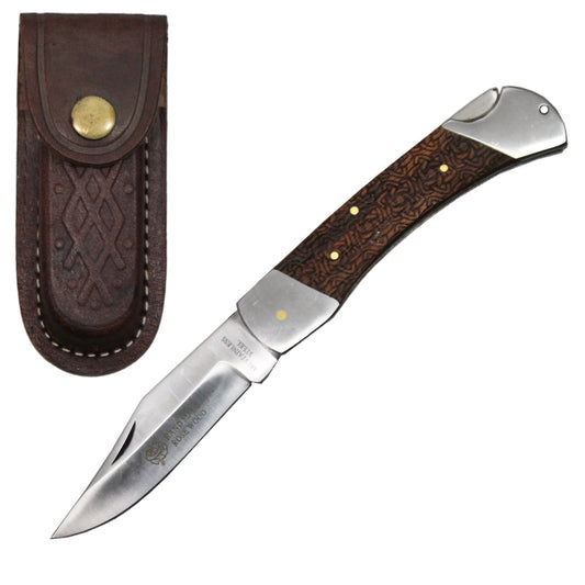 RW 700-5" 5" Rosewood Handcrafted Handle Folding Knife with Leather Sheath