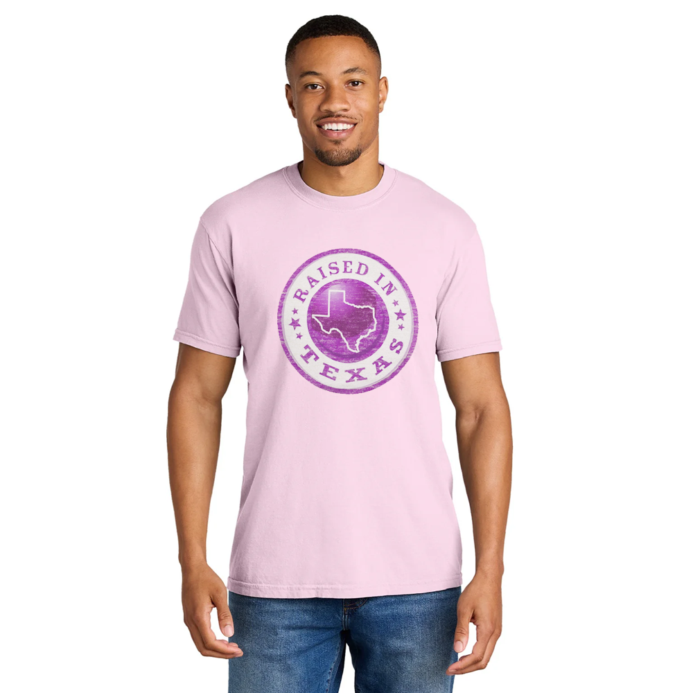 Men's Pink Raised In Texas Graphic Tee T-Shirt