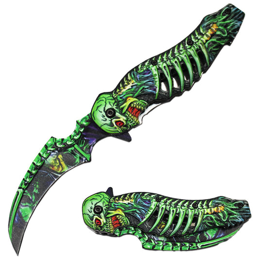SK 872-GN Cuchillo de apertura asistida esqueleto verde de 4,5" con clip para cinturón
