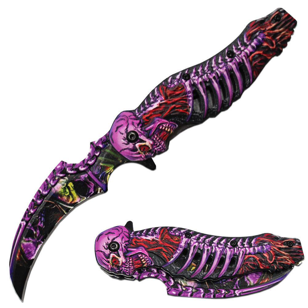 SK 872-PP 4.5" Purple Skeleton Assist-Open Knife with Belt Clip - Bladevip