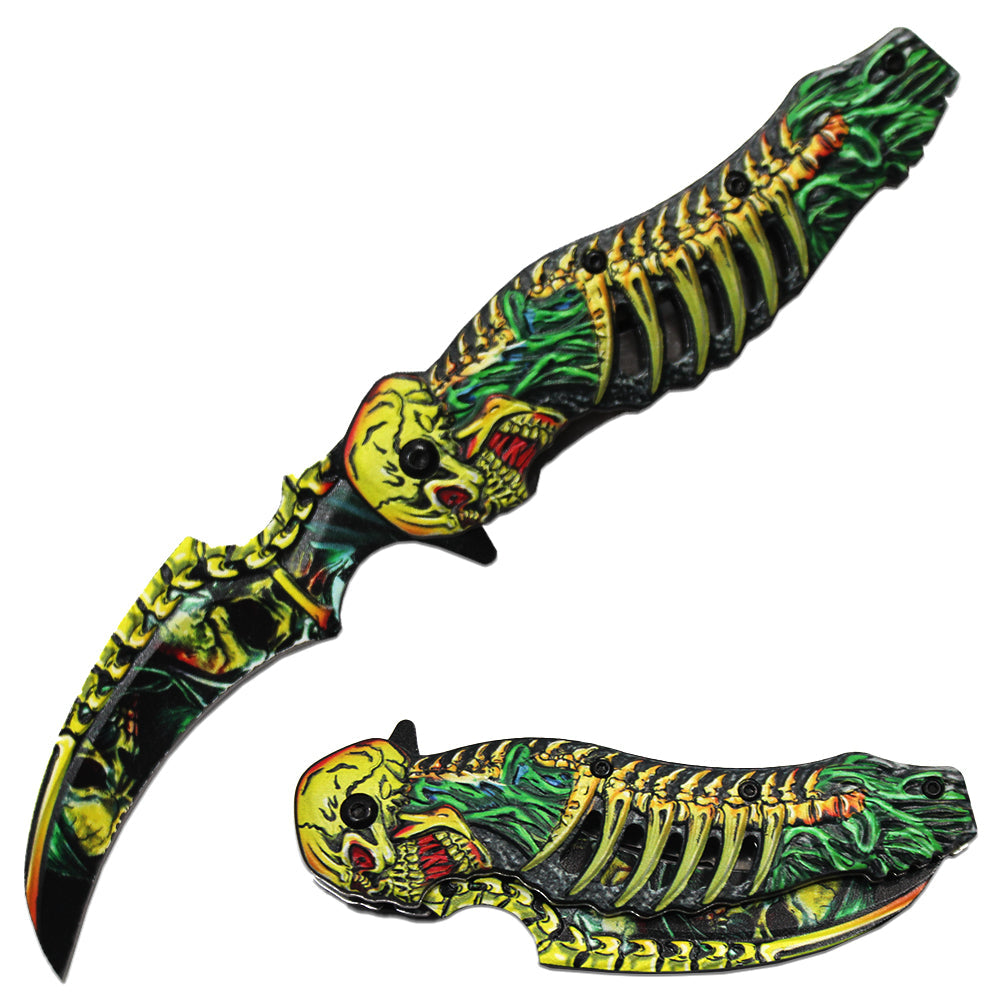 SK 872-YW 4.5" Yellow Skeleton Assist-Open Knife with Belt Clip