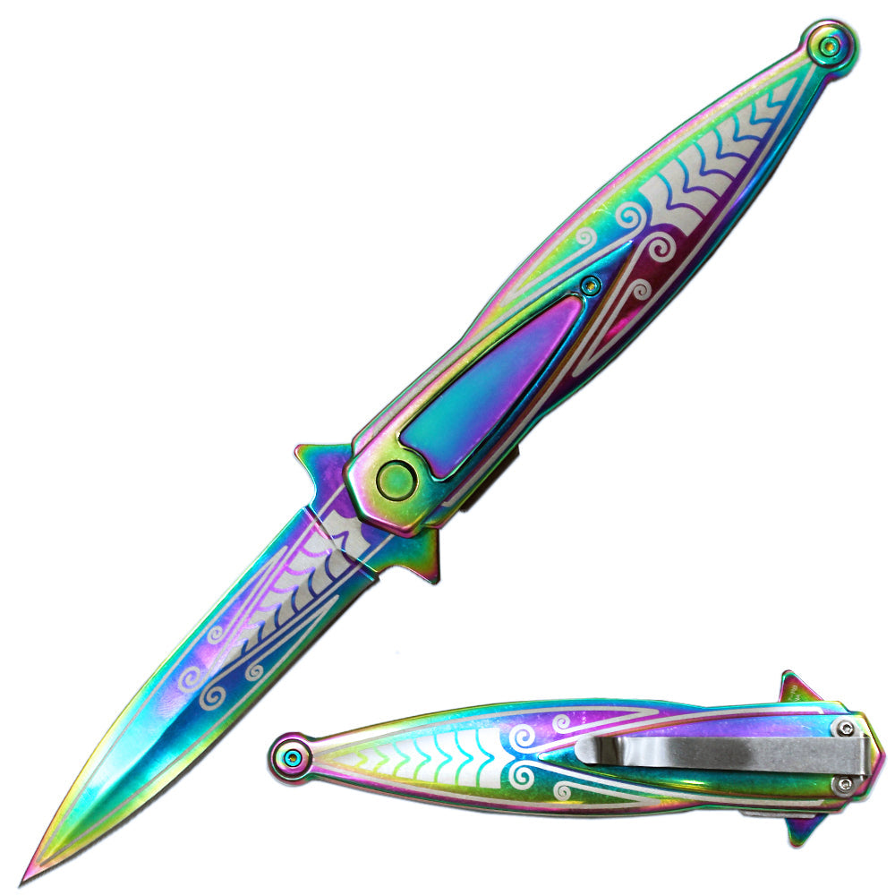 SP 537-RB 5.25 inch Derling Rainbow Acrylic Handle Outdoor Camping Tool Multifunctional Fruit Folding Knife