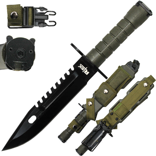 13" RTEK Camo Tactical Bayonet Knife Harden Plastic Sheath M-9 Military Style Saw Back Knife - Bladevip