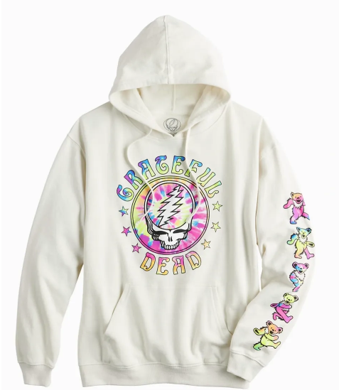 Men's Beige Grateful Dead Tie Dye Skull Dancing Bears Pullover Hoodie - Bladevip